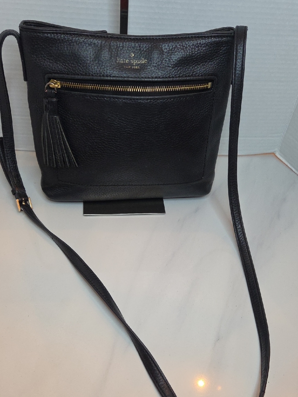 kate spade Black Pebbled Leather Crossbody with Tassel
